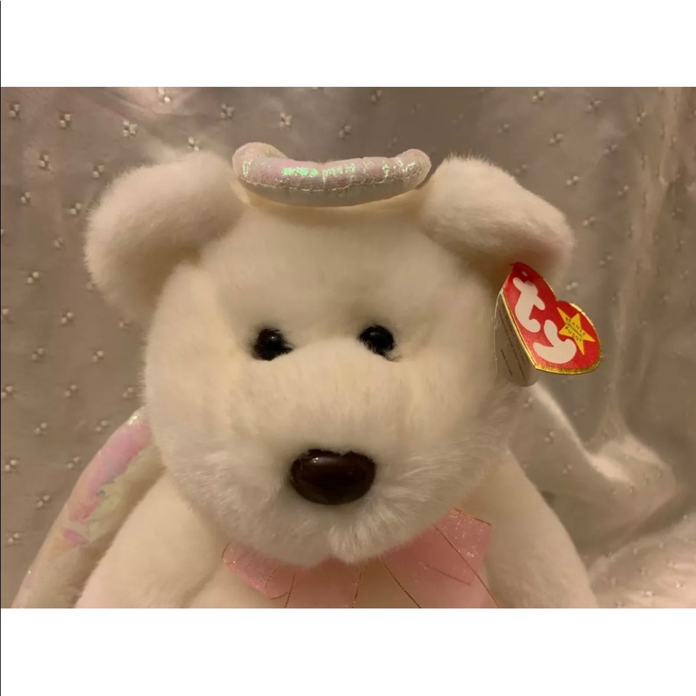 Angel Halo 14" Retired TY Beanie Baby Bear Collection 1999  Pink Shimmer Wings